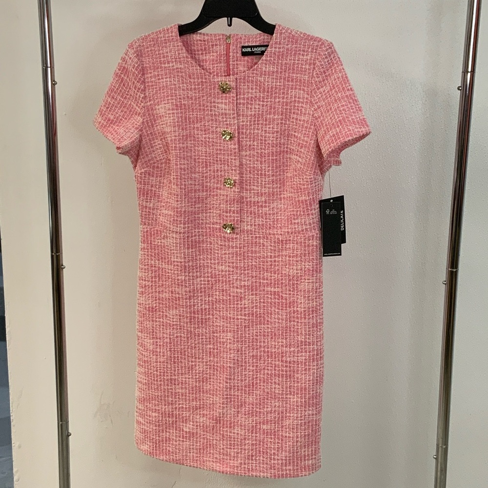 Karl Lagerfeld Pink Women's Tweed Crewneck Short-Sleeve Sheath Dress NWT